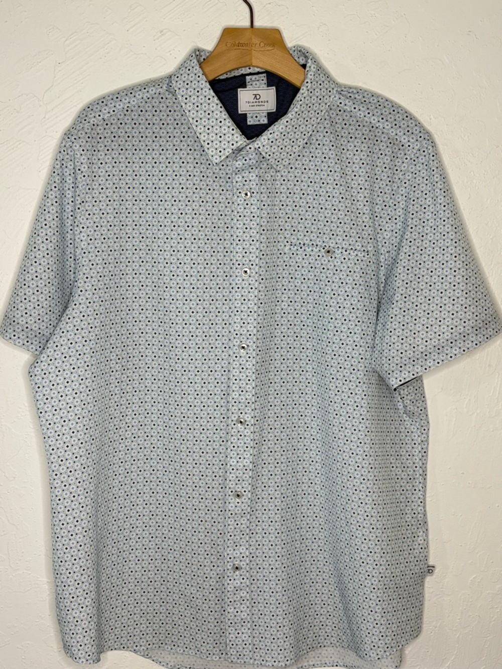 7 Diamonds Men XL Ephraim 4 Way Stretch Short Sleeve Button Up Geometric Blue - Picture 2 of 9